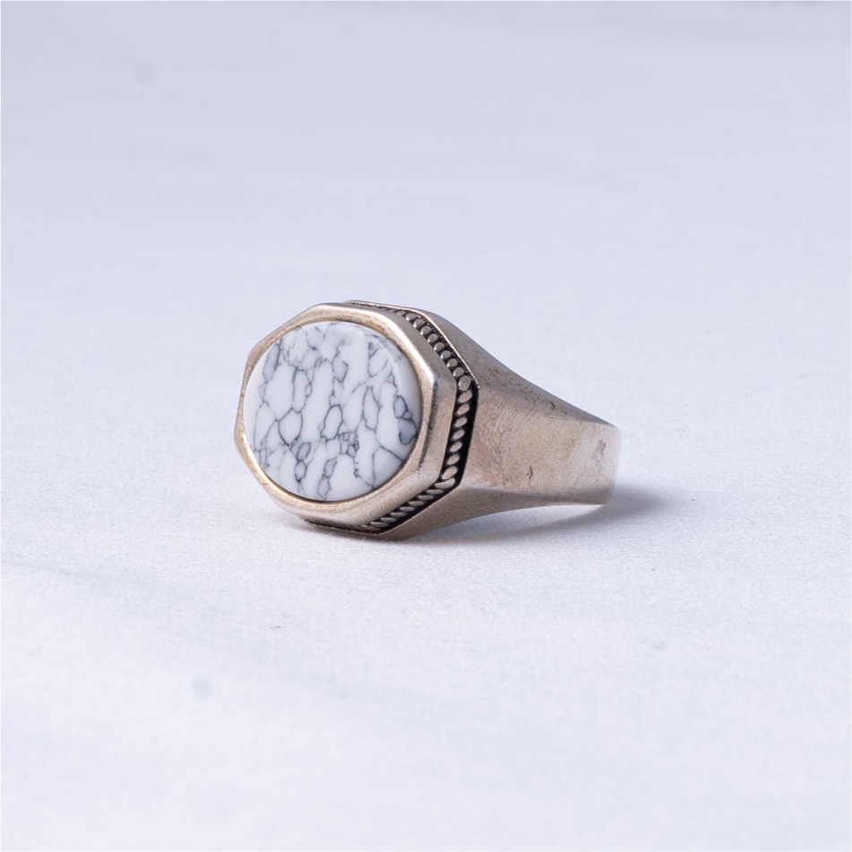 White Marble Stone 925 Silver Ring - Image 3