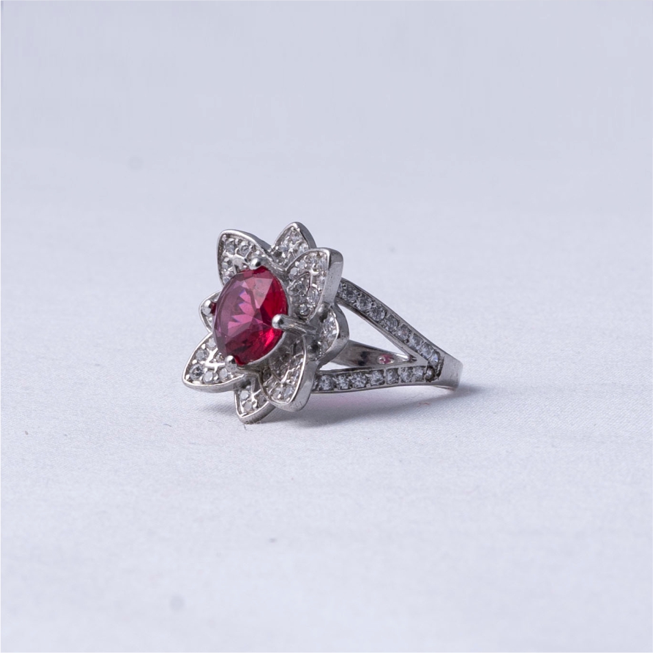 Ruby Flower Design 925 Silver Ring - Image 3