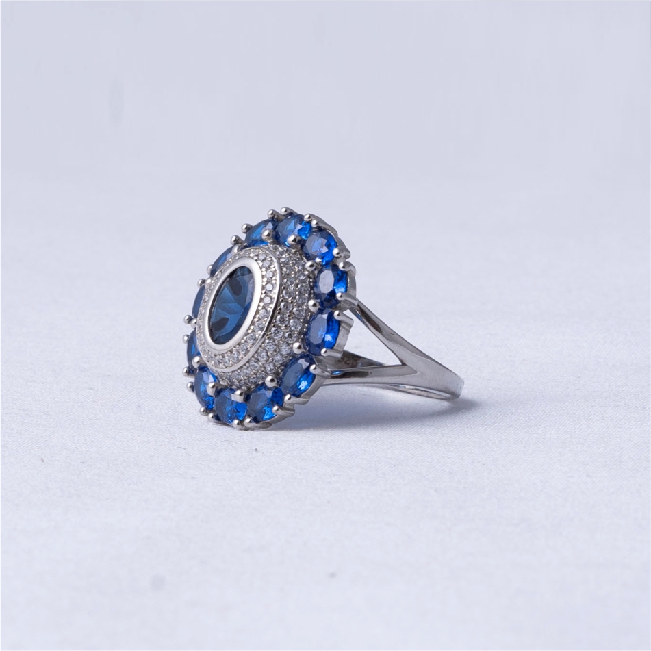 Blue Halo Cluster 925 Silver Ring - Image 3