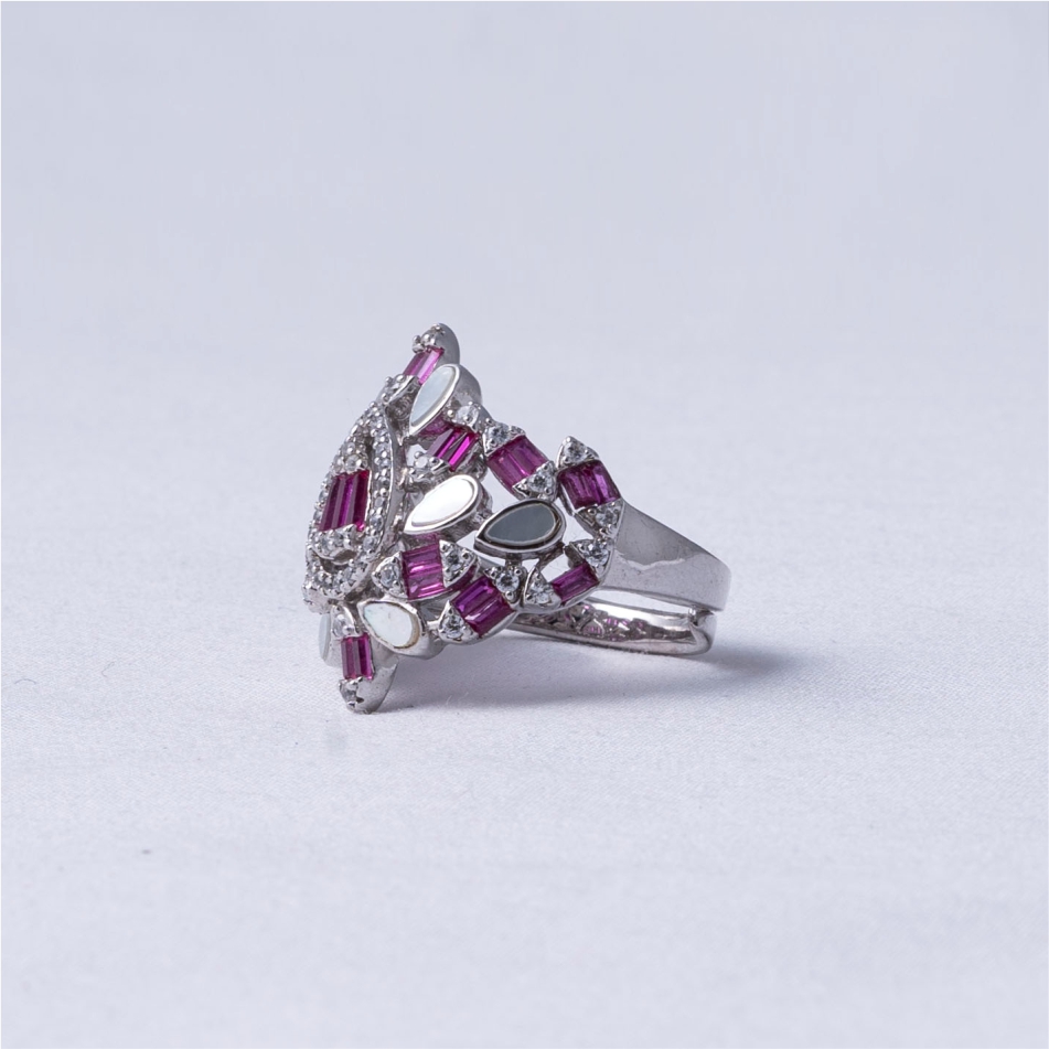 Pink and White Designer Statement 925 Silver Ring - Image 3