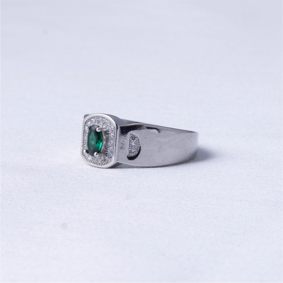 Emerald Halo Signet 925 Silver Ring - Image 3