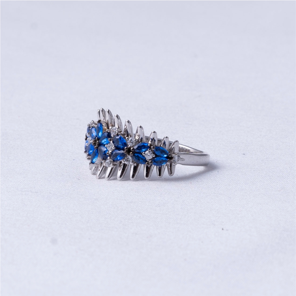 Blue Floral Designer 925 Silver Ring - Image 3