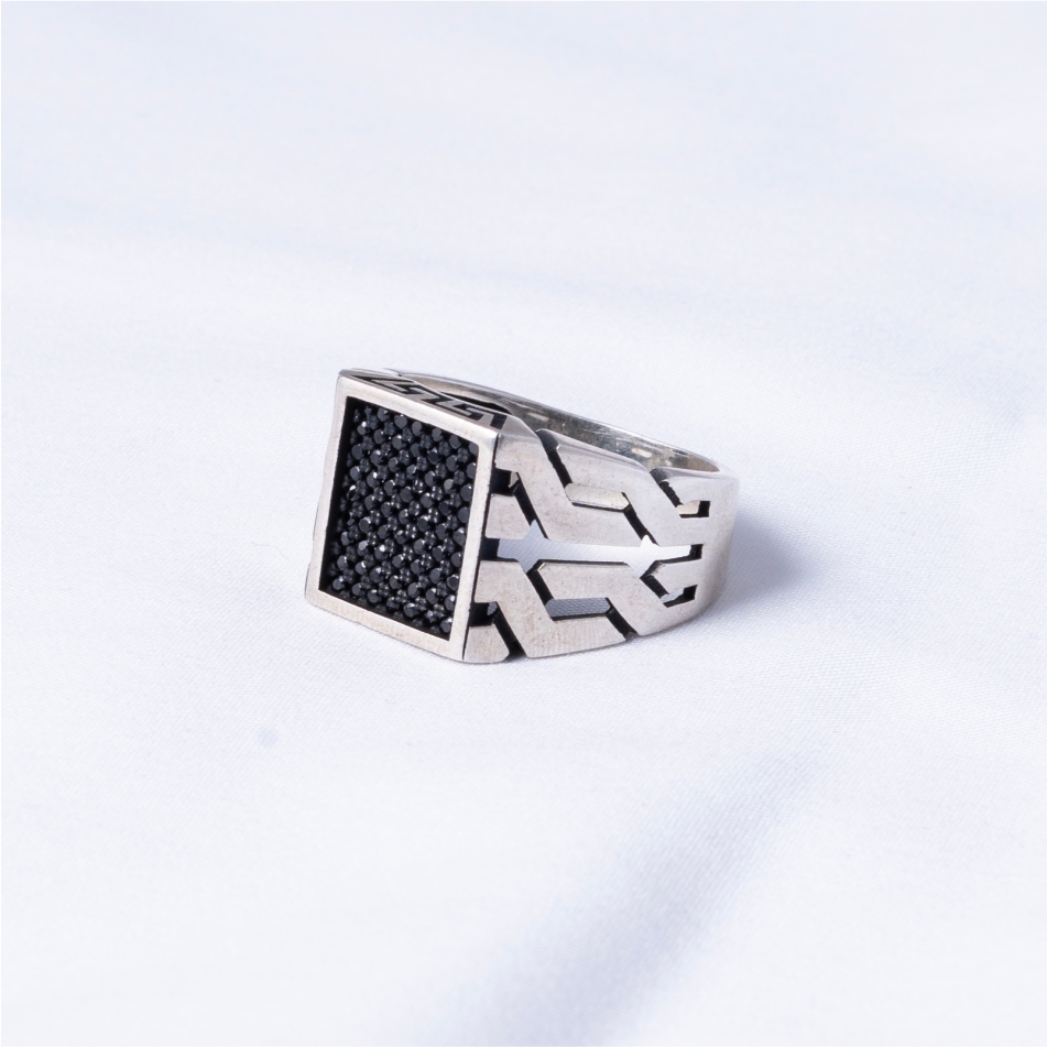 Midnight Grid Signet Men Ring - Image 3