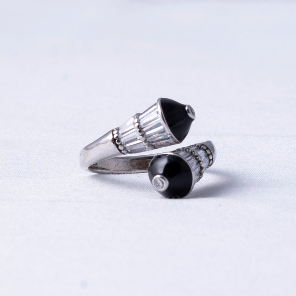 Black Stone Designer Open 925 Silver Ring - Image 3