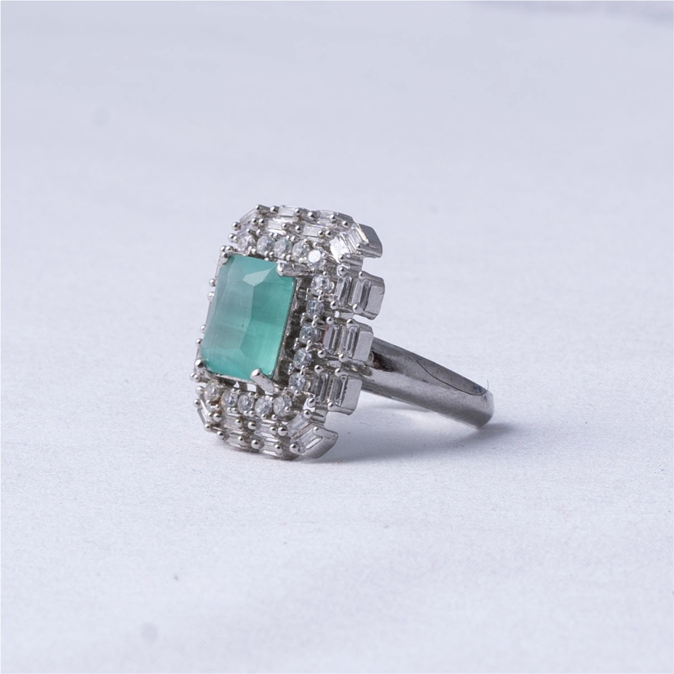 Mint Green Emerald Cut Stone 925 Silver Statement Ring - Image 3