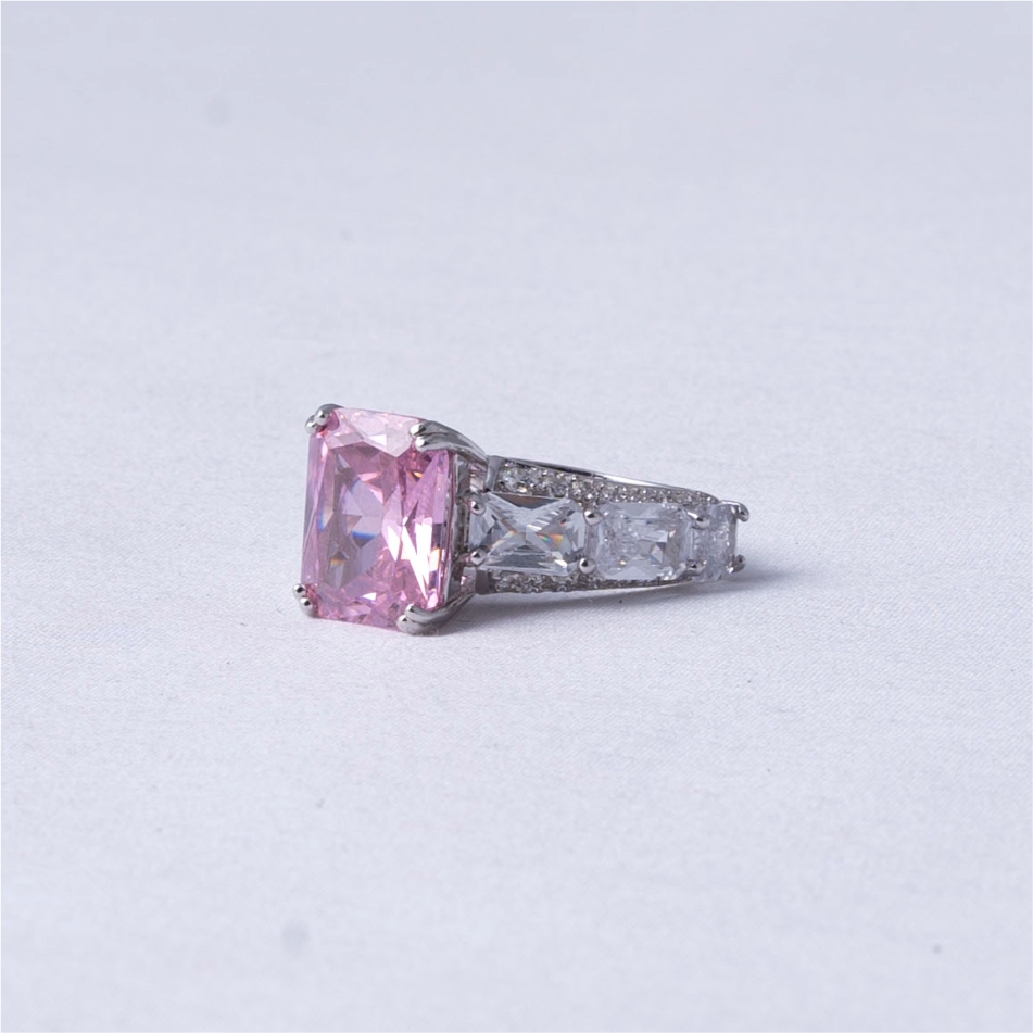 Pink Emerald Cut Stone 925 Silver Ring - Image 3