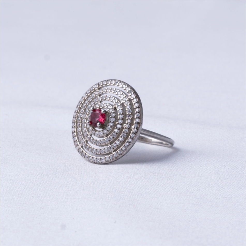 Ruby Stone Concentric Halo 925 Silver Ring - Image 3