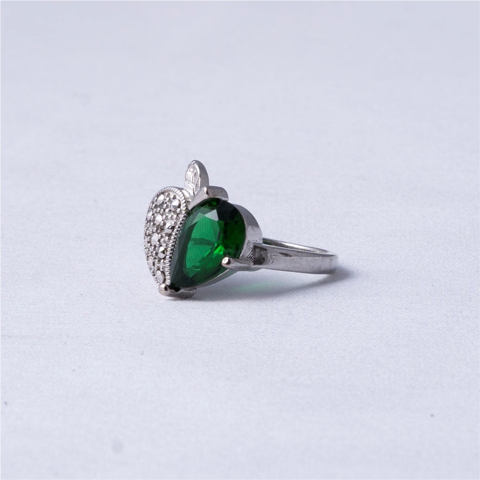 Green Pear Stone Apple Design 925 Silver Ring - Image 3
