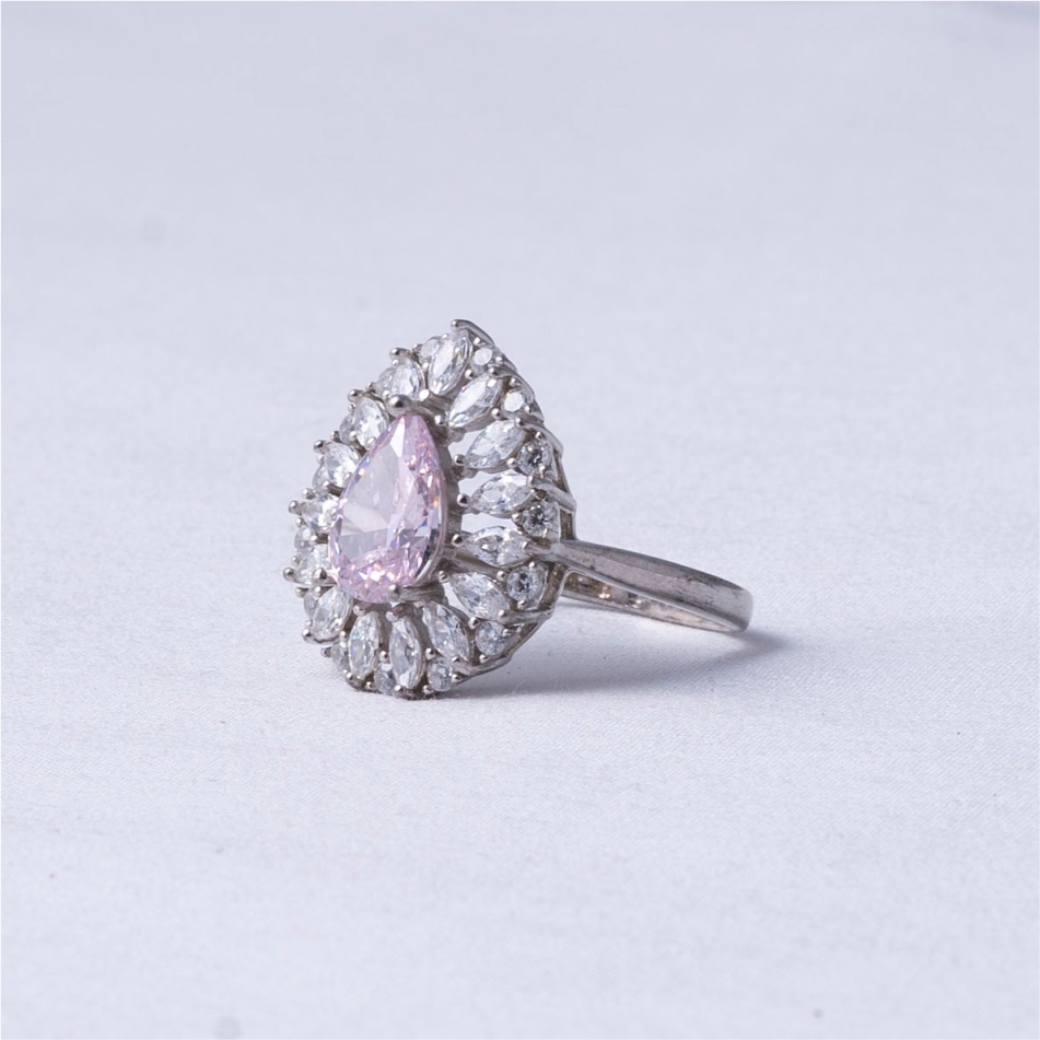 Pink Pear Cut Halo 925 Silver Ring - Image 3