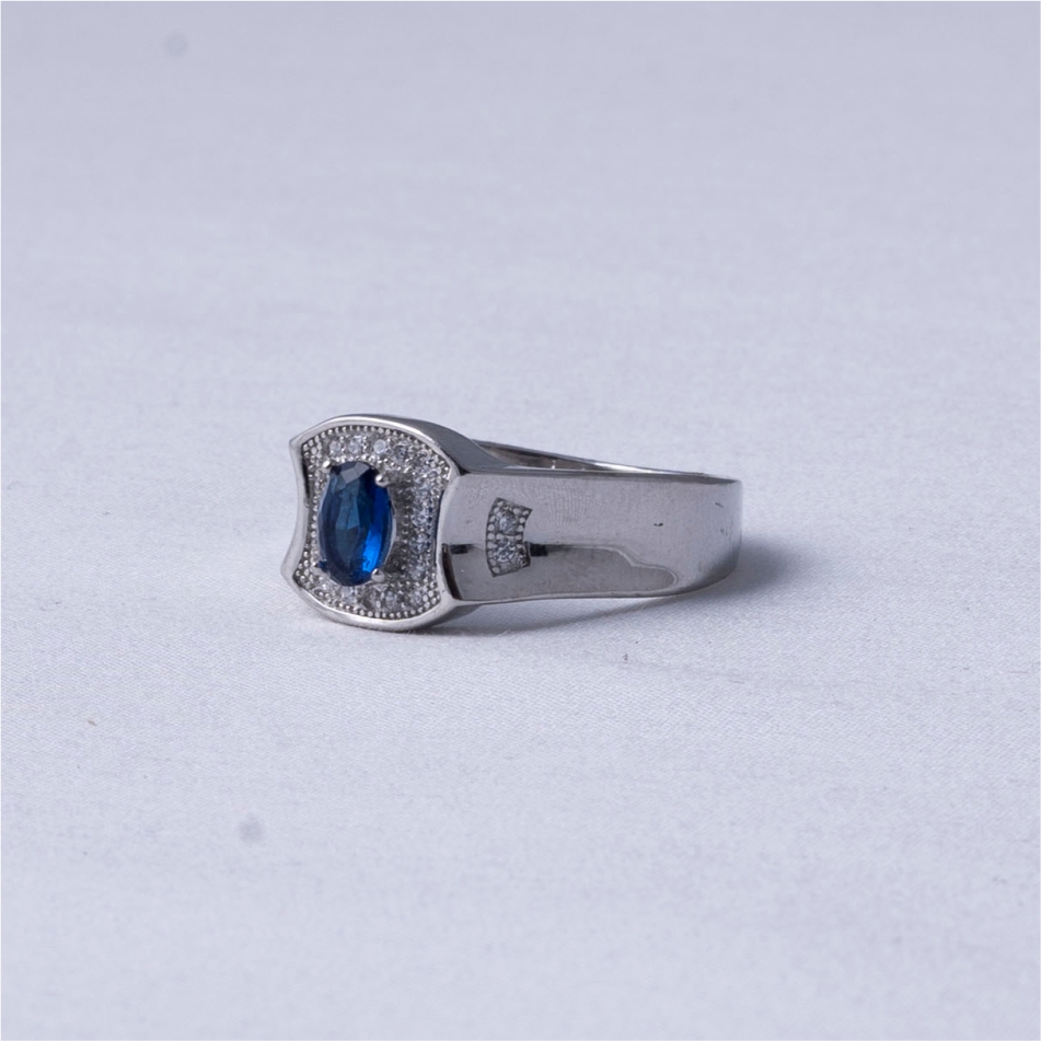 Blue Sapphire Halo Silver Ring - Image 3