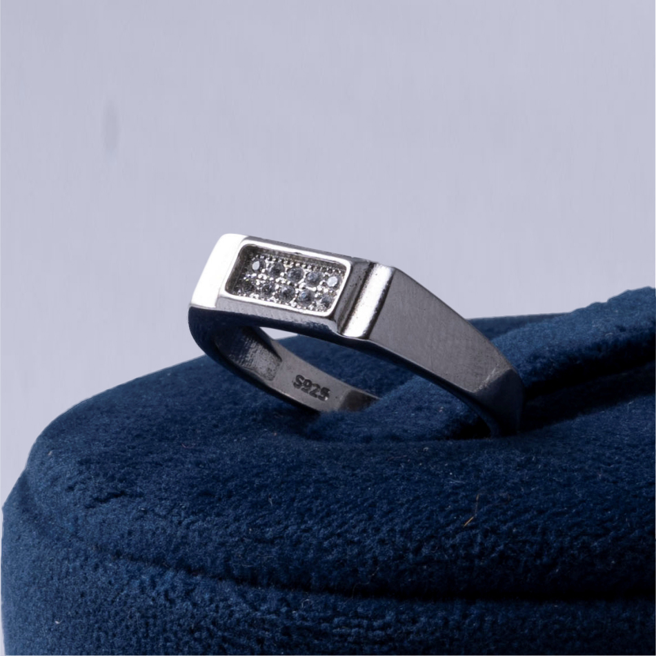 Minimalist Rectangle CZ Silver Ring - Image 3