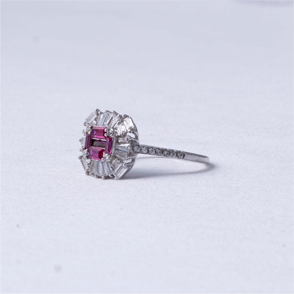 Ruby Baguette Halo 925 Silver Ring - Image 3