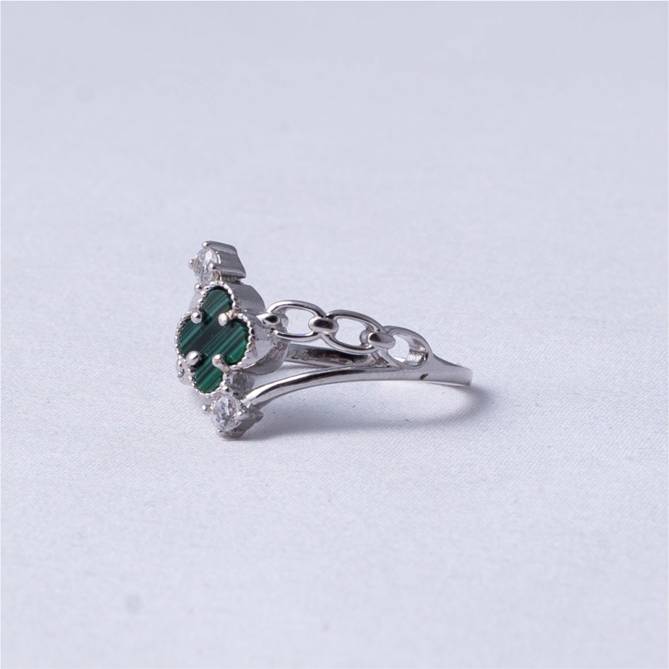 Green Clover Open Design 925 Silver Ring - Image 3