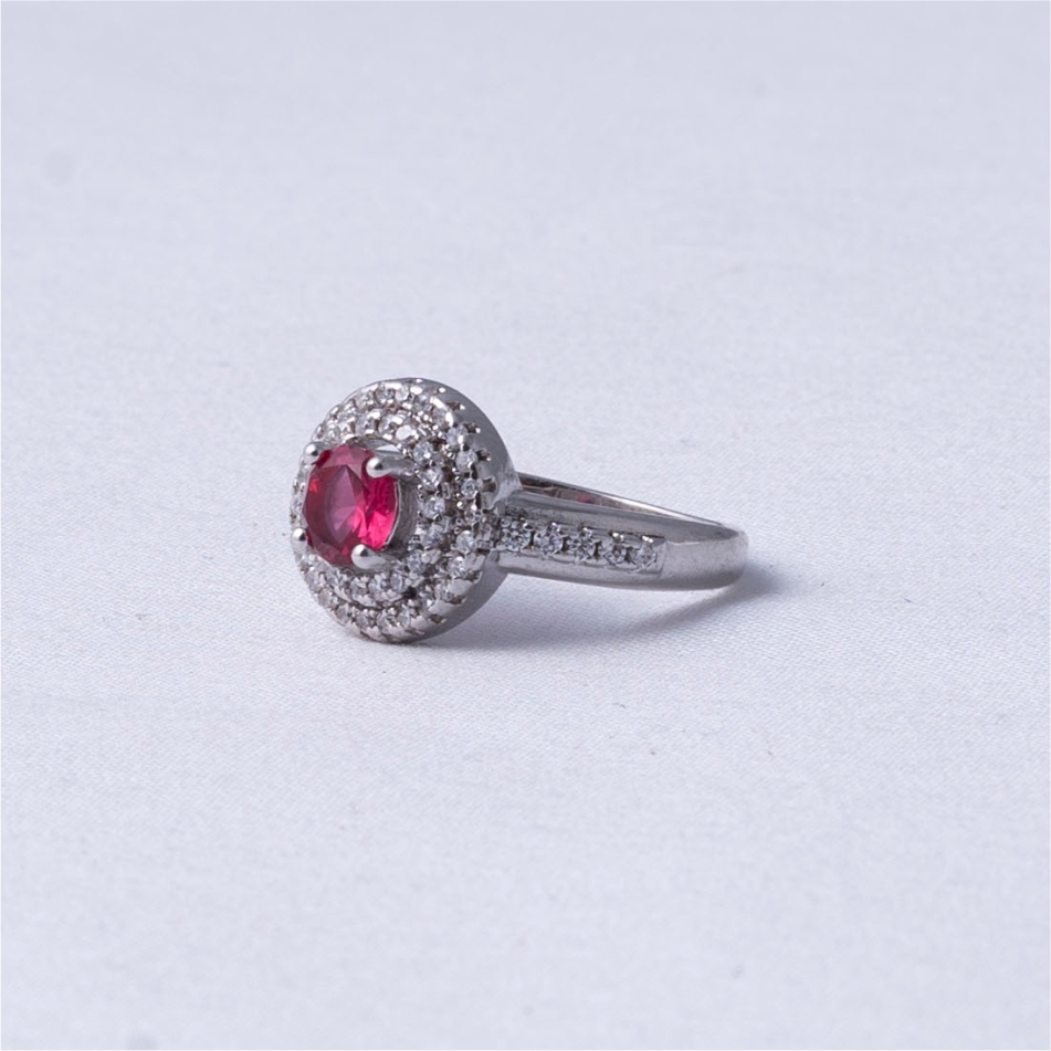 Ruby Round Halo 925 Silver Ring - Image 3