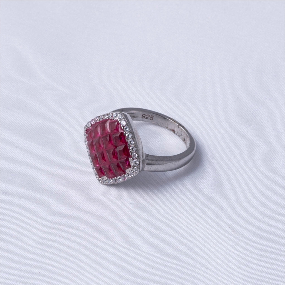 Ruby Red Cushion Halo Statement Ring - Image 4