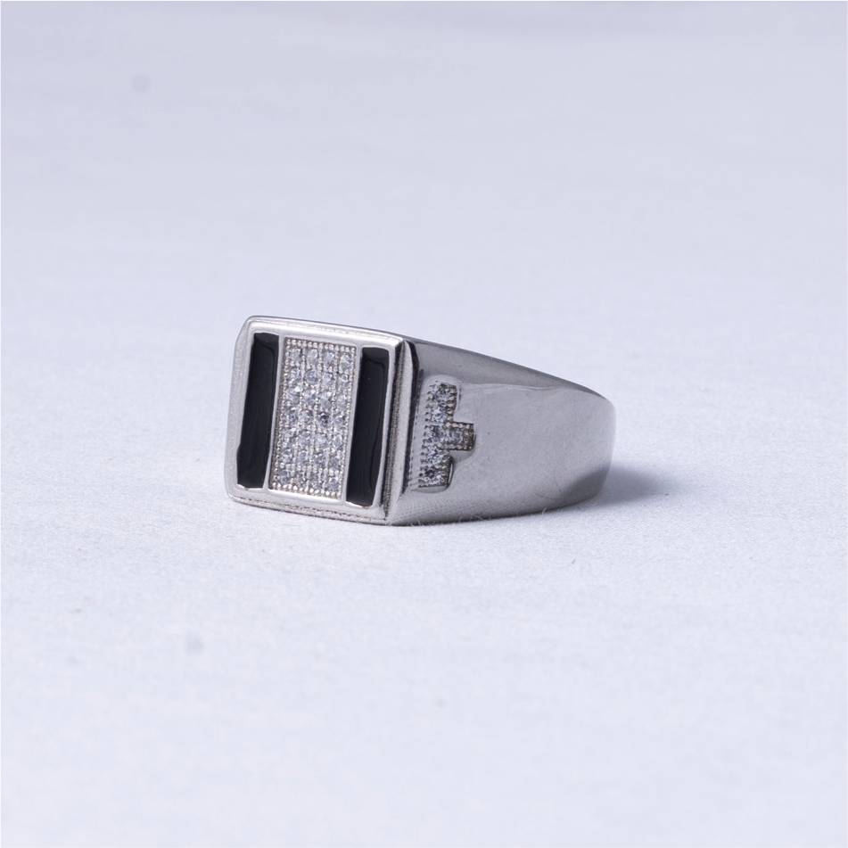 Black Onyx & CZ Rectangular Signet Ring - Image 3