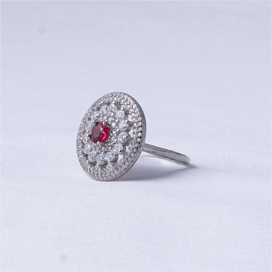 925 Silver Ruby Floral Halo Ring - Image 3