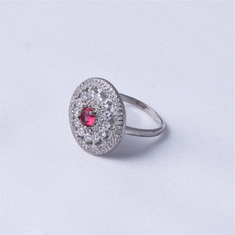 925 Silver Ruby Floral Halo Ring - Image 4