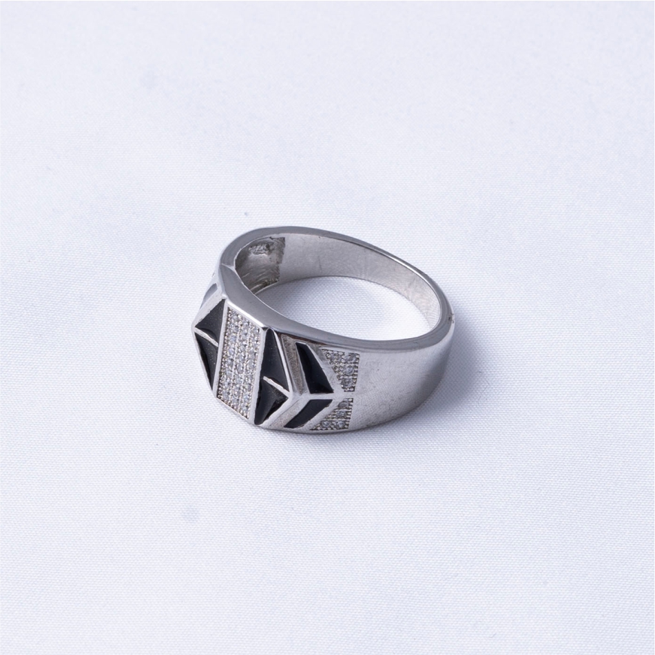 Black Geometric 925 Silver Ring - Image 4