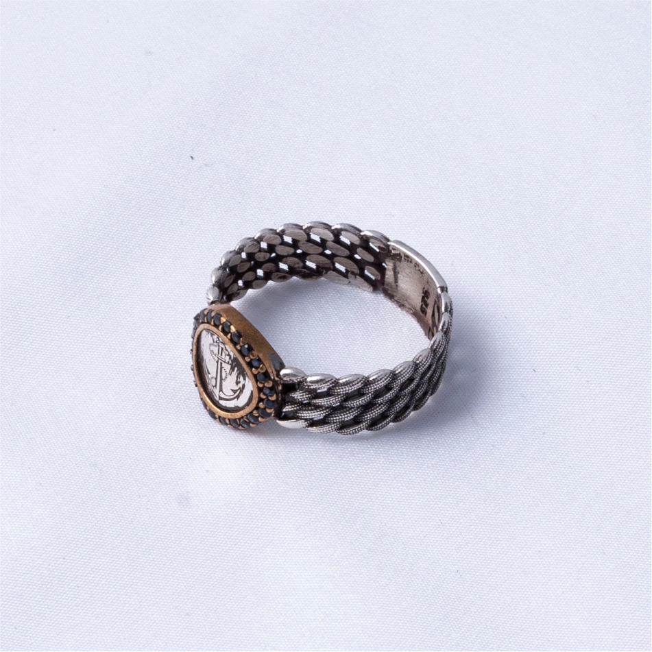 Anchor Medallion Braided 925 Silver Ring - Image 4