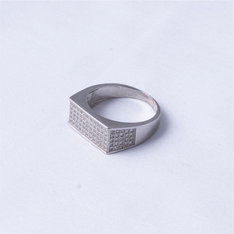 925 Silver Iced Rectangle Signet Ring - Image 4