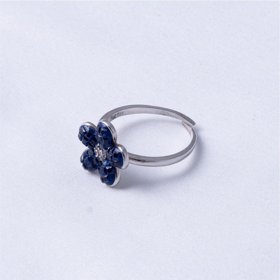 Blue Flower 925 Silver Ring - Image 4
