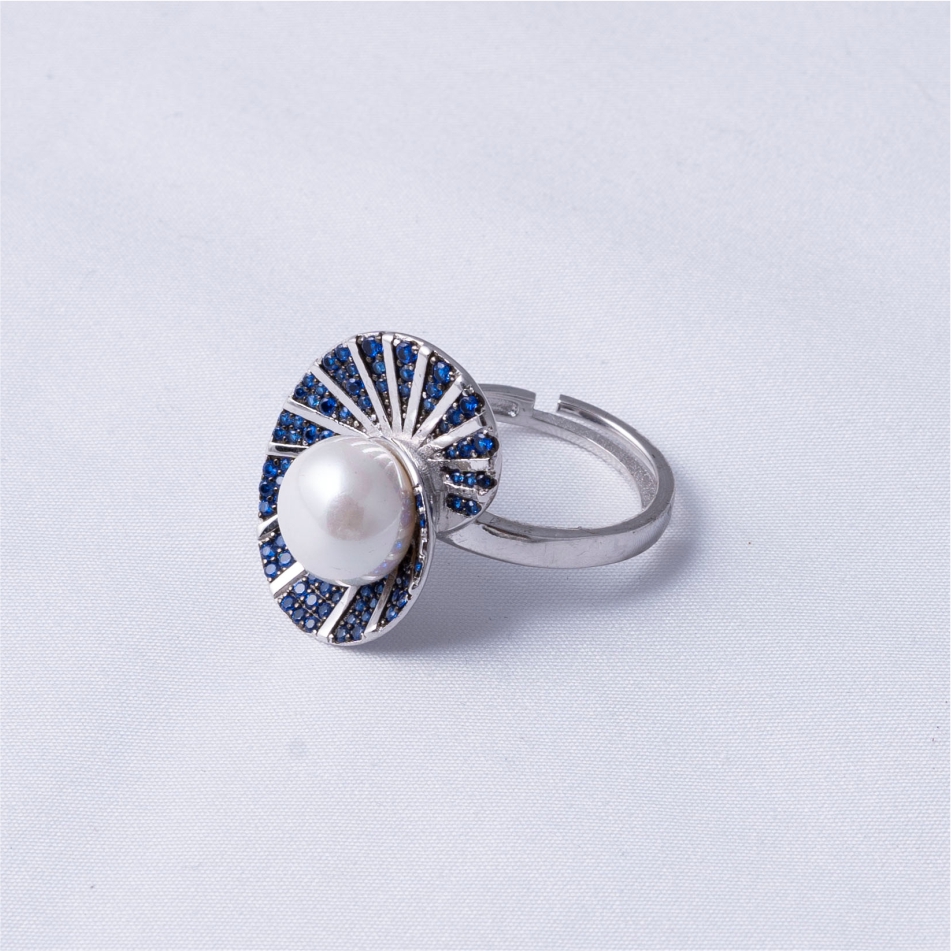 925 Silver Blue Pearl Halo Ring - Image 4