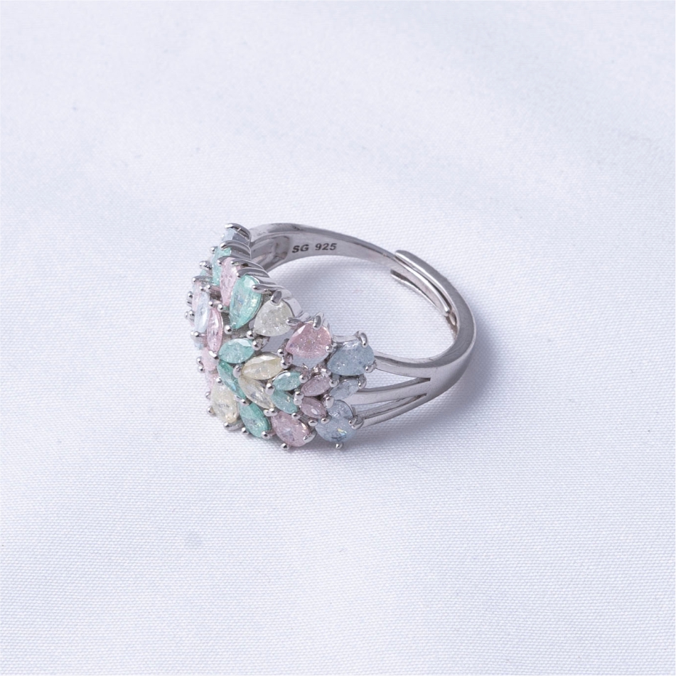 925 Silver Pastel Marquise Cluster Statement Ring - Image 4