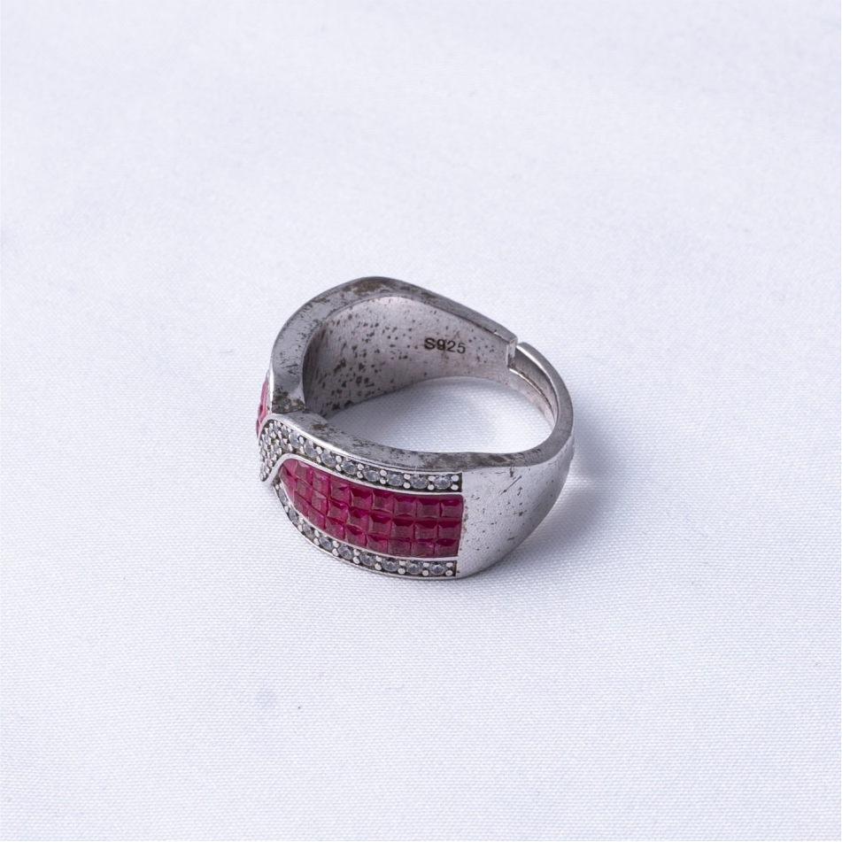 925 Silver Pink Baguette Wave Crossover Ring - Image 4