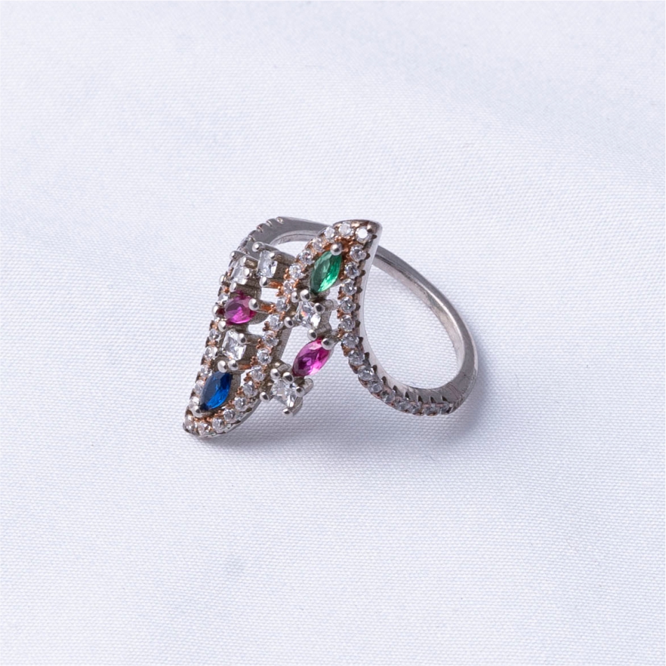 925 Silver Multicolor Marquise Leaf Ring - Image 4