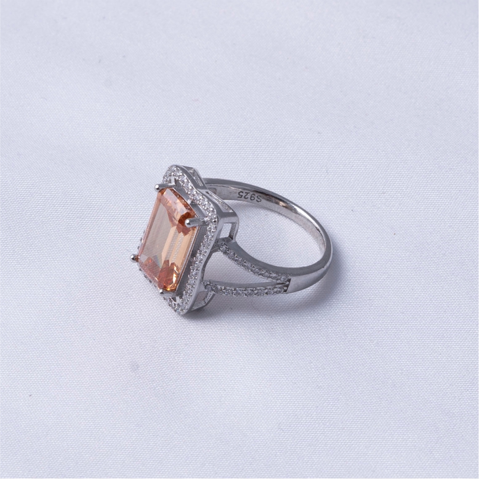 925 Silver Champagne Emerald Halo Ring - Image 4