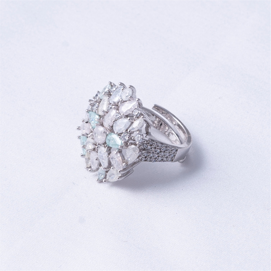 925 Silver Aqua Floral Cluster Ring - Image 4