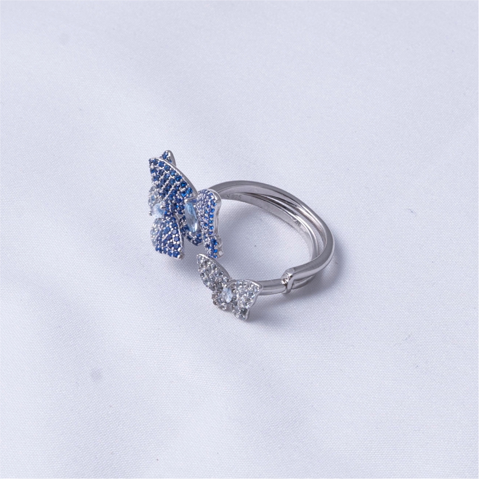 925 Silver Blue Butterfly Open Ring - Image 4
