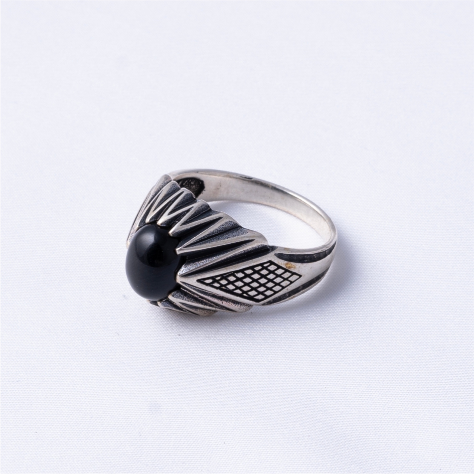 Black Stone Oxidised 925 Silver Ring - Image 4