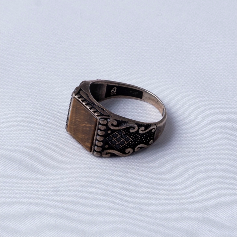 Tiger Eye Stone Oxidised 925 Silver Ring - Image 4