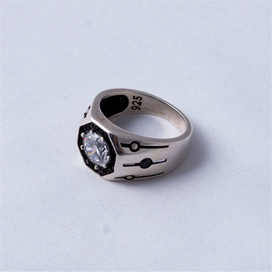 Round Crystal Stone Oxidised 925 Silver Ring - Image 4