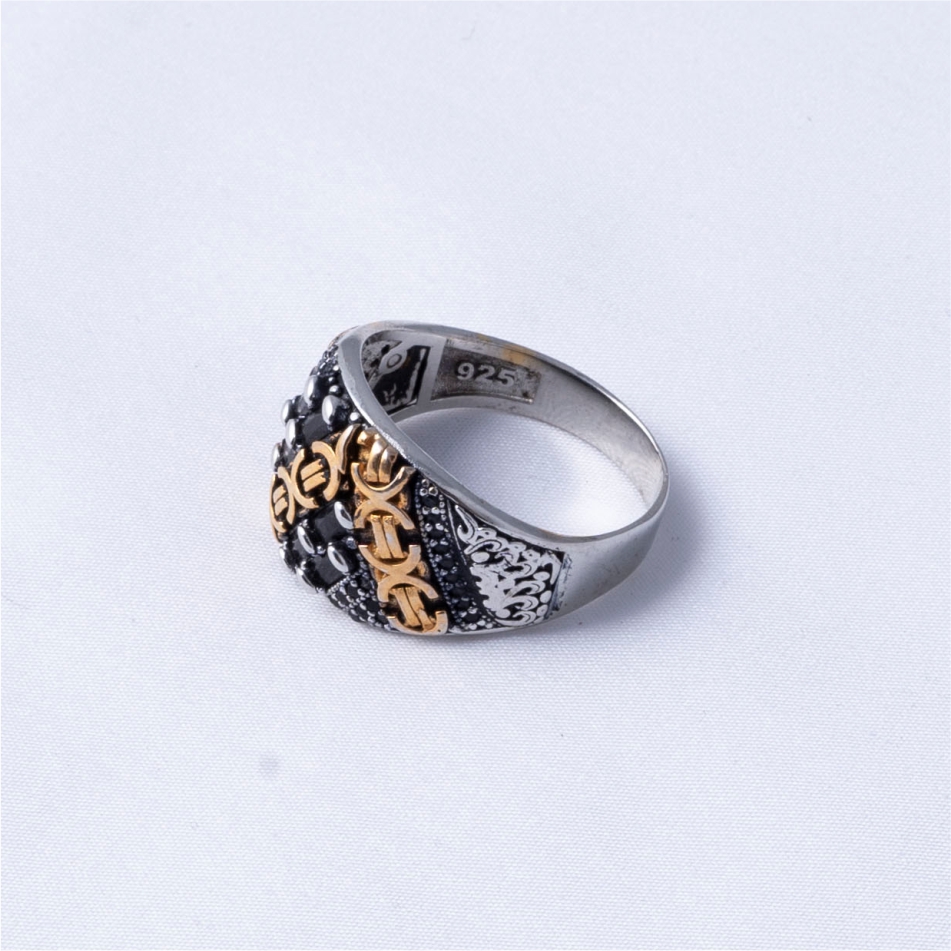 Black Stone Gold Accent 925 Silver Ring - Image 4