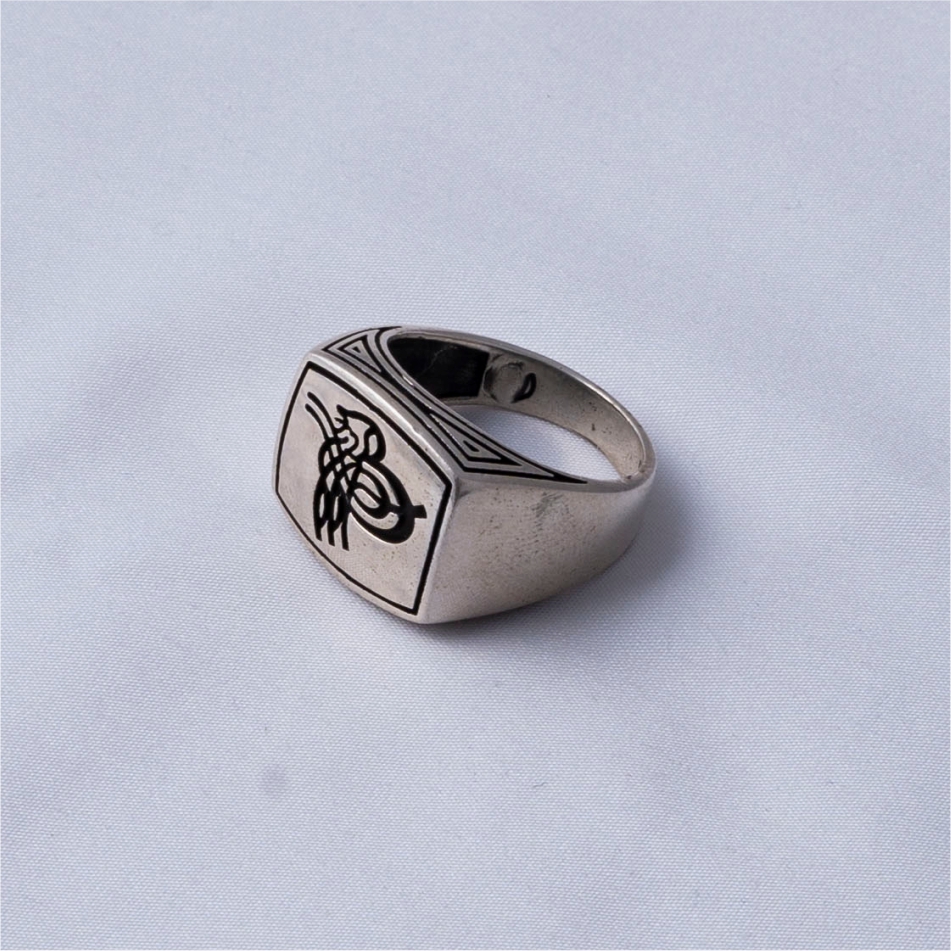 Rectangle Engraved Oxidised 925 Silver Ring - Image 4