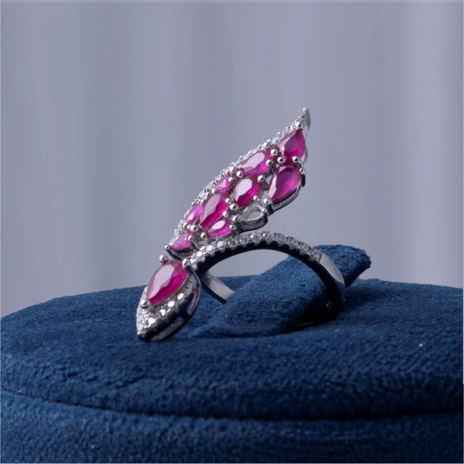 Ruby Leaf Design 925 Silver Ring - Image 4