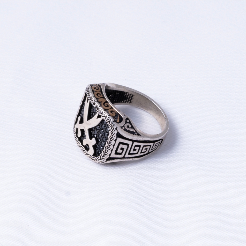Cross Sword Black Stone 925 Silver Ring - Image 4