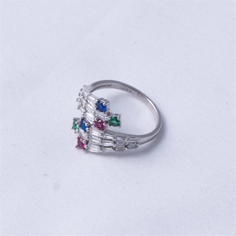 Multicolor Stone Open Design 925 Silver Ring - Image 4
