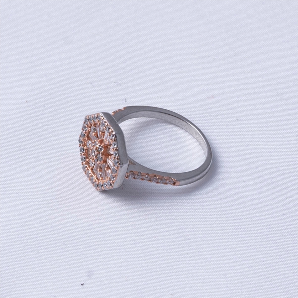Rose Gold Octagonal Halo 925 Silver Ring - Image 4