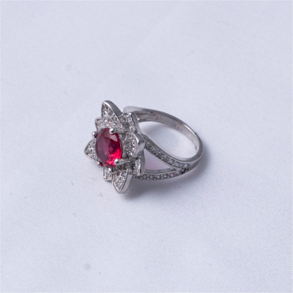 Ruby Flower Design 925 Silver Ring - Image 4