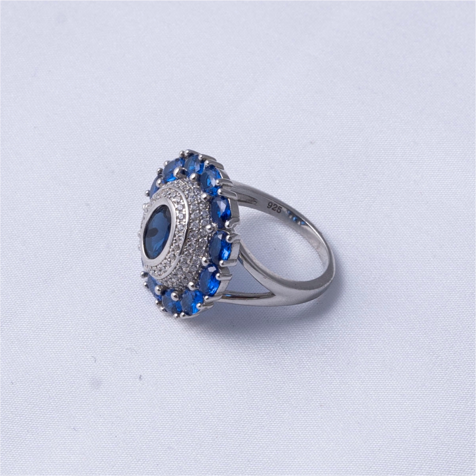 Blue Halo Cluster 925 Silver Ring - Image 4