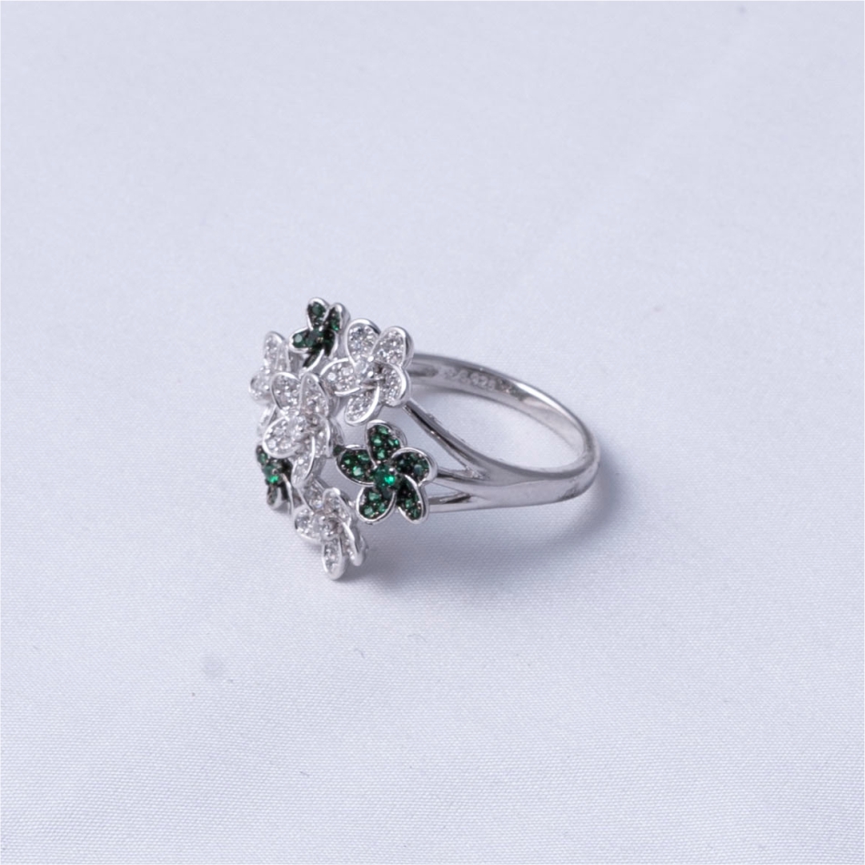 Floral Cluster Green Stone 925 Silver Ring - Image 4