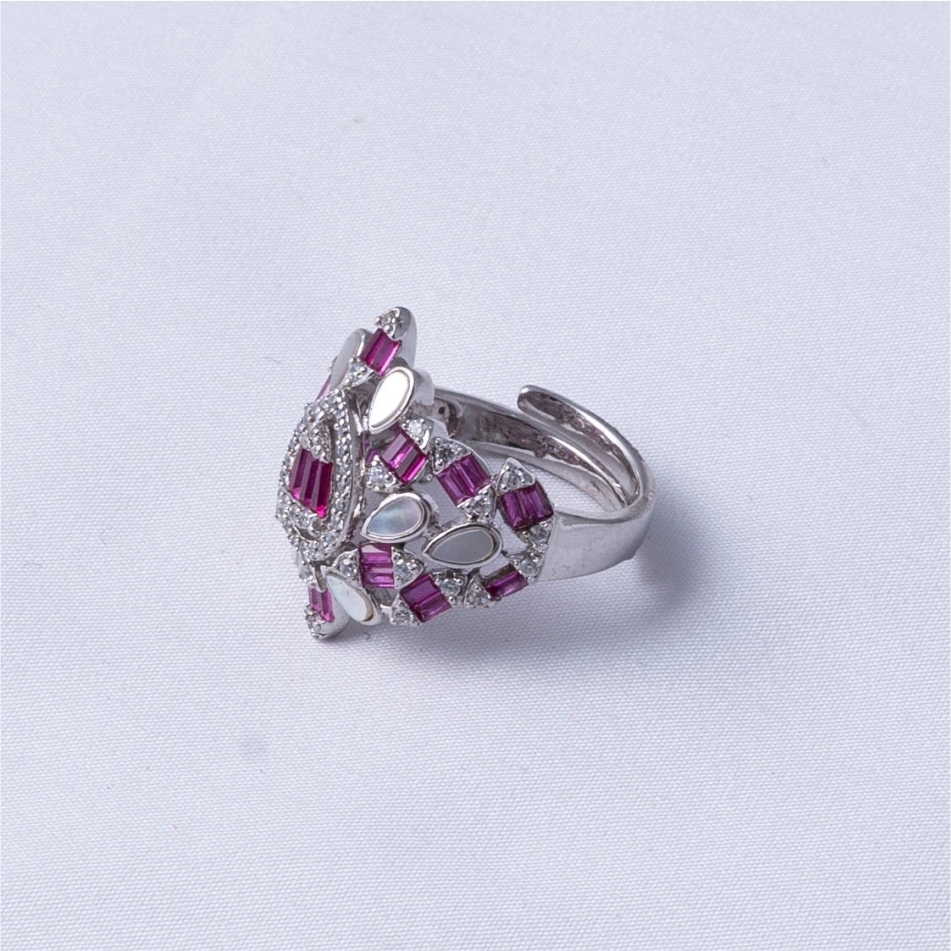 Pink and White Designer Statement 925 Silver Ring - Image 4