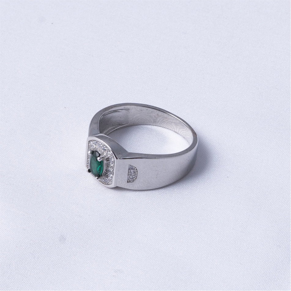 Emerald Halo Signet 925 Silver Ring - Image 4