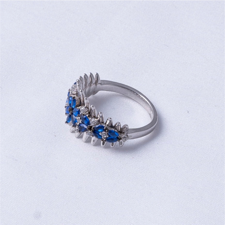 Blue Floral Designer 925 Silver Ring - Image 4