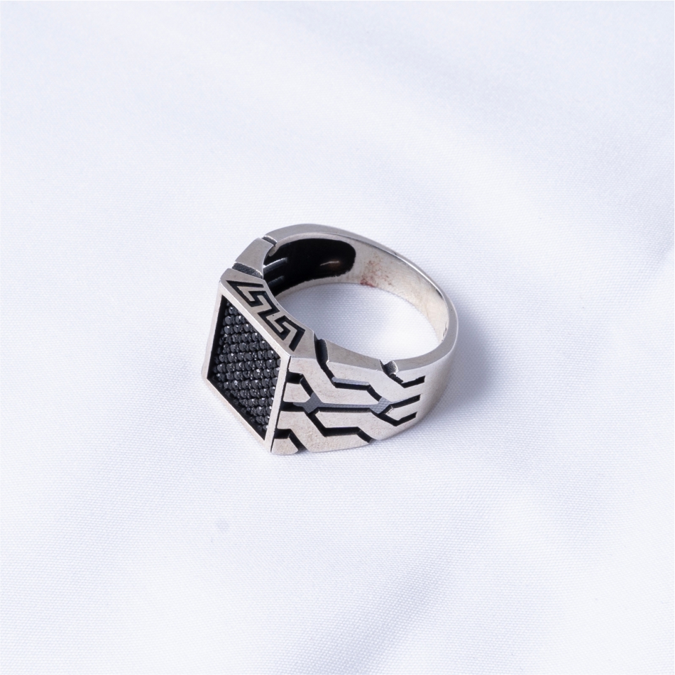 Midnight Grid Signet Men Ring - Image 4