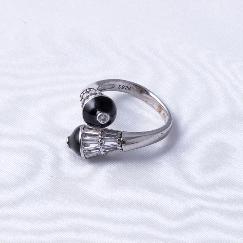 Black Stone Designer Open 925 Silver Ring - Image 4